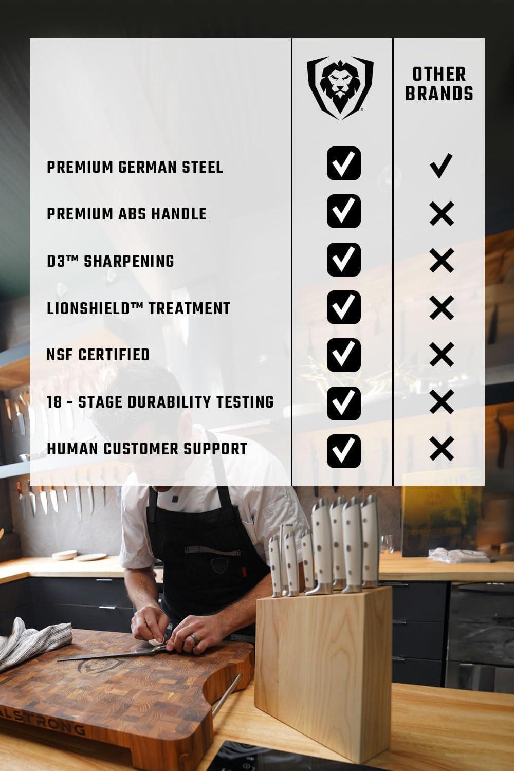 image:imageDalstrong 8Piece Kitchen Knife Set Block High Carbon German Steel Full Tang Acacia Wood Knife Block Set White Handles ABS Gladiator Series Professional NSF Knives set for Kitchen CuchillosGlacial White