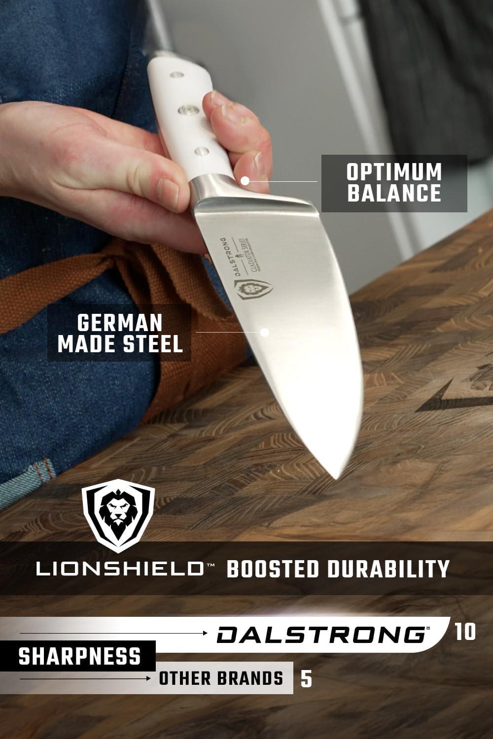 image:imageDalstrong 8Piece Kitchen Knife Set Block High Carbon German Steel Full Tang Acacia Wood Knife Block Set White Handles ABS Gladiator Series Professional NSF Knives set for Kitchen CuchillosGlacial White