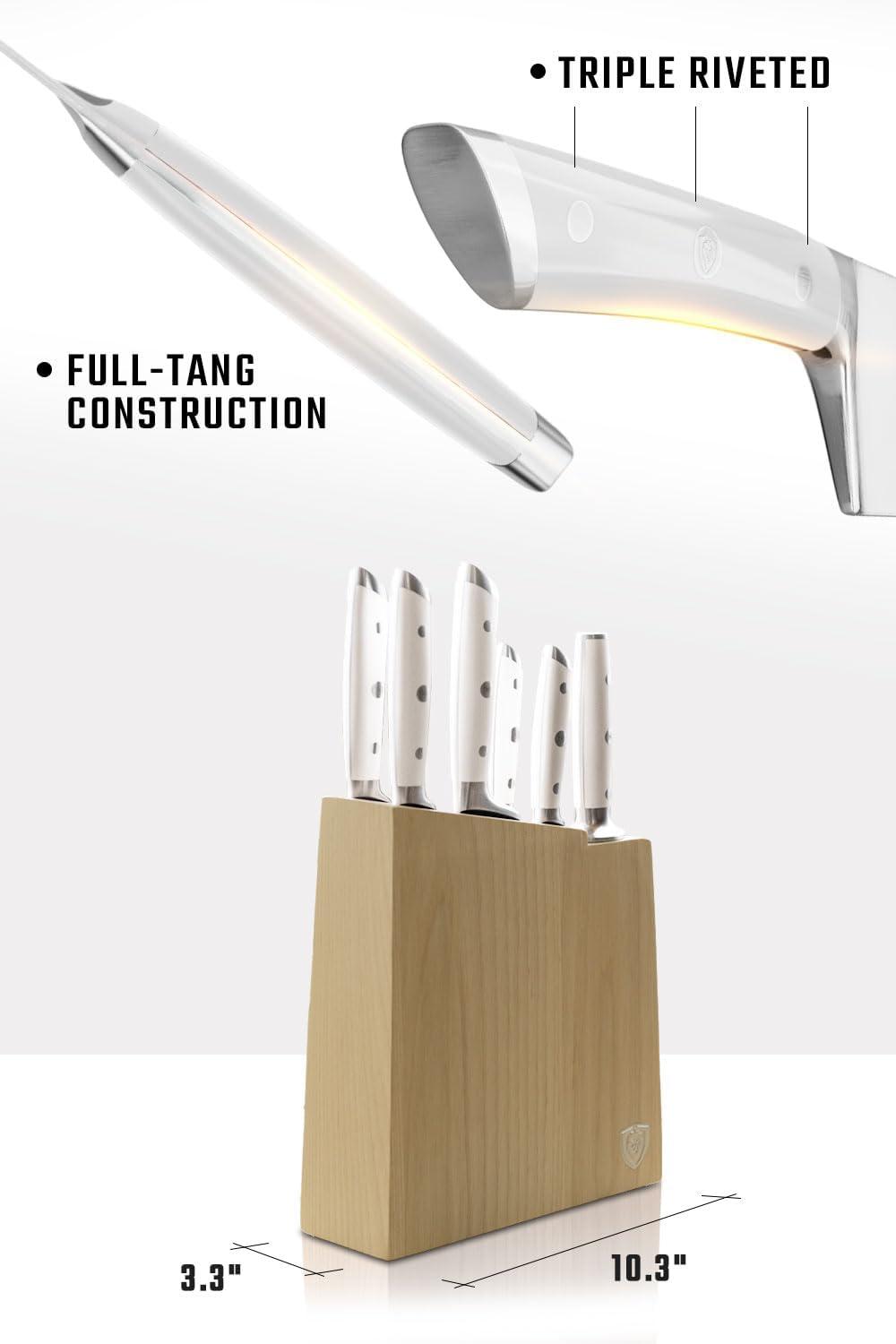 image:imageDalstrong 8Piece Kitchen Knife Set Block High Carbon German Steel Full Tang Acacia Wood Knife Block Set White Handles ABS Gladiator Series Professional NSF Knives set for Kitchen CuchillosGlacial White
