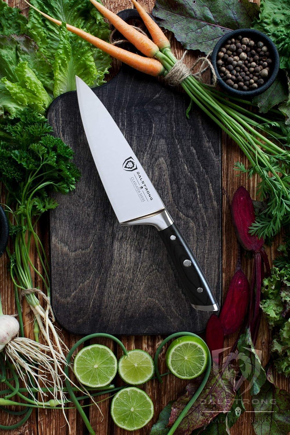 image:imageDalstrong Barong Chef Knife 7 inch Gladiator Series Elite Razor Sharp Kitchen Knife Forged High Carbon German Steel Full Tang Cooking Knife Gift wSheath Chefs Knife NSF CertifiedBlack G10 Handle