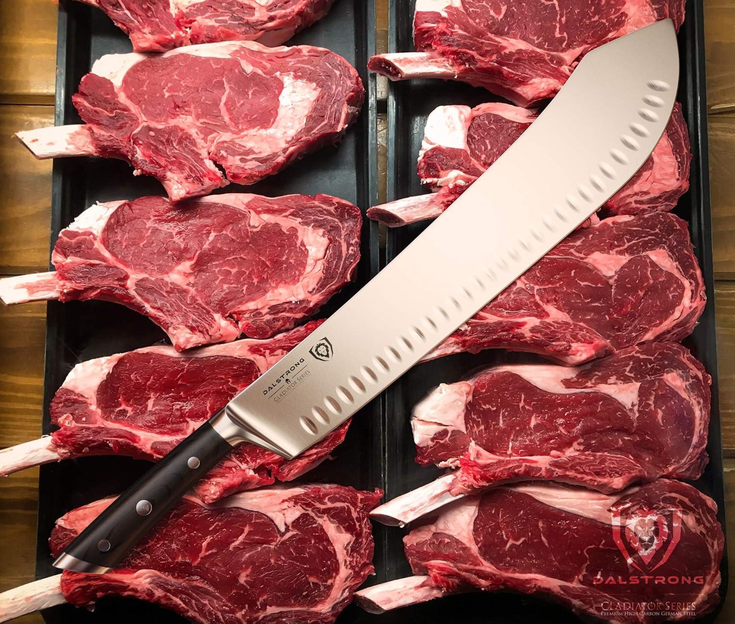 image:imageDalstrong Bull Nose Butcher Knife 14 inch Gladiator Series Elite High Carbon Premium German Steel Black G10 Handle Meat BBQ Knife Sheath Included NSF Certified14