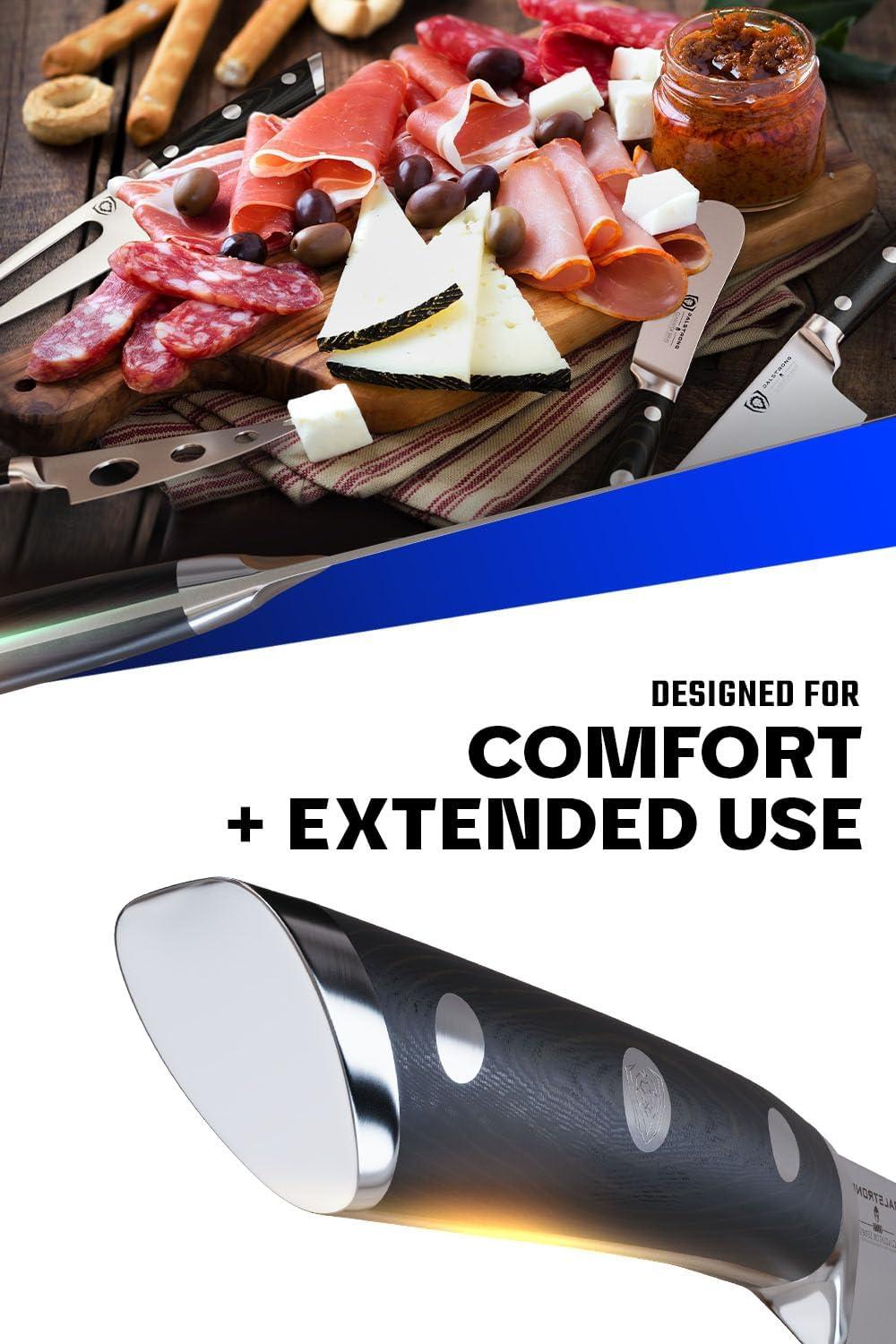 image:imageDalstrong Charcuterie amp Cheese Knife Set4pcGladiator Series EliteMini Cleaver SerratedRoundTipForked Cheese Knives SetG10 HandleSoft amp Hard CheeseSheathNSF Certified