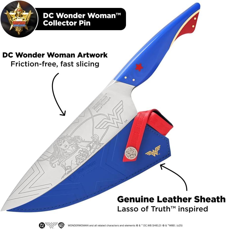 image:imageDalstrong Chef Knife 8 inch Wonder Woman Official License Premium German X50CRMOV15 Stainless Steel Etched DC Artwork G10 Handle Full Tang Cooking Knife Leather Sheath