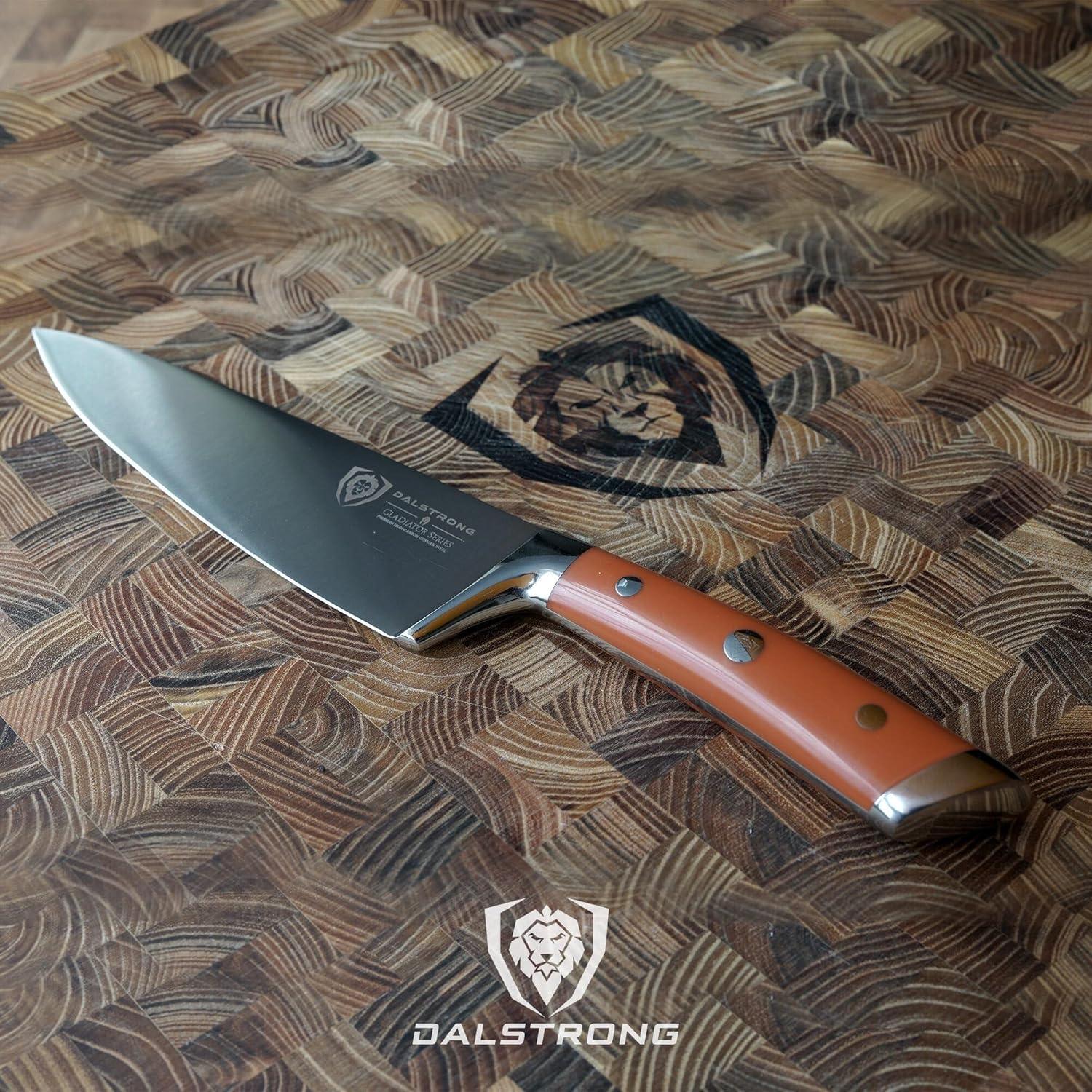 image:imageDalstrong Chef Knife 8 inch Blade Forged HC German Steel Chefs Knife Full Tang Black G10 Handle Gladiator Series ELITE Razor Sharp Kitchen Professional Sheath NSF CertifiedOrange
