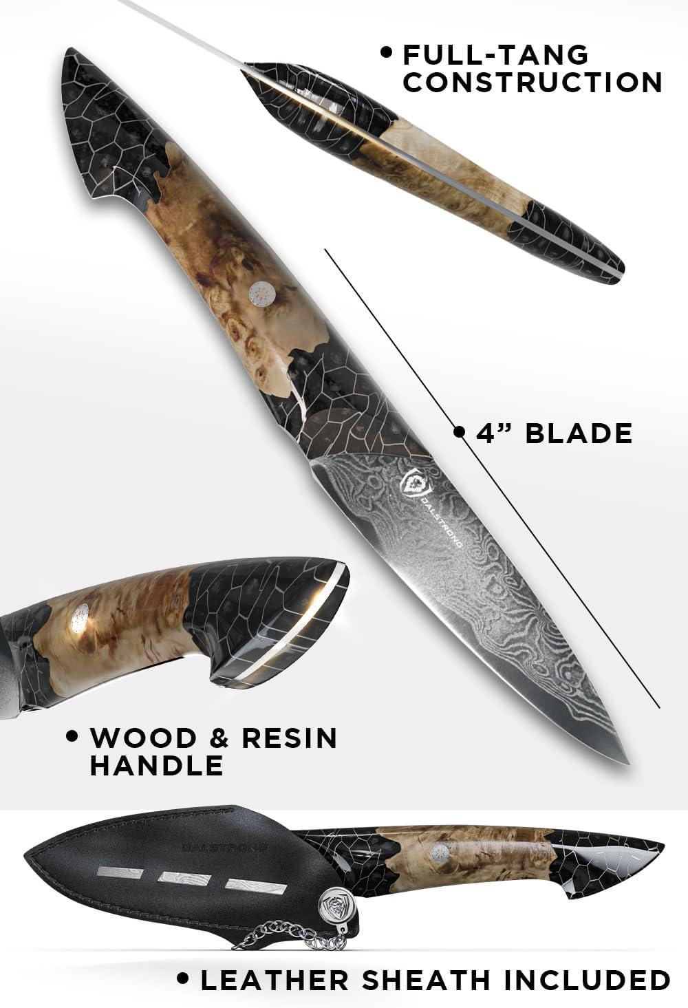 image:imageDalstrong Chef Knife Professional 8Scorpion Series Venom Edition Japanese Steel Chef Knife Spiral Sandstorm Blade Pattern Black Honeycomb Resin Handle wChef Knife Leather Sheath4 Paring Knife