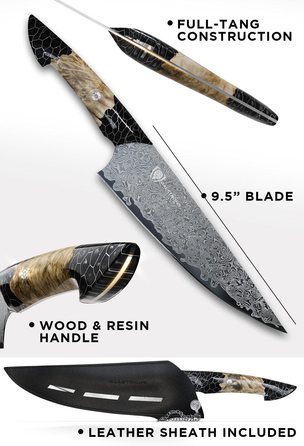 image:imageDalstrong Chef Knife Professional 8Scorpion Series Venom Edition Japanese Steel Chef Knife Spiral Sandstorm Blade Pattern Black Honeycomb Resin Handle wChef Knife Leather Sheath95 Chef Knife