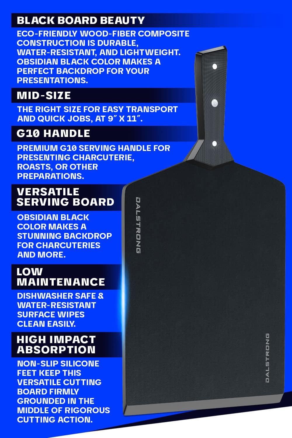 image:imageDalstrong Cutting amp Serving BoardGiftable Black WoodFibre Cutting BoardNonSlip FeetThe Infinity SeriesG10 HandleObsidian BlackMedium Size 9 x 11109L x 9W