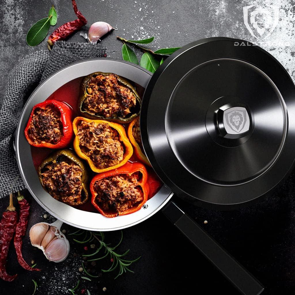 image:imageDalstrong Frying Pan Skillet 10 inch The Avalon Series 5Ply Copper Core Hammered Finish Cooking Pan 21 Quart Premium Black Kitchen Cookware Omelet Egg Pan wLid amp Pot Protector