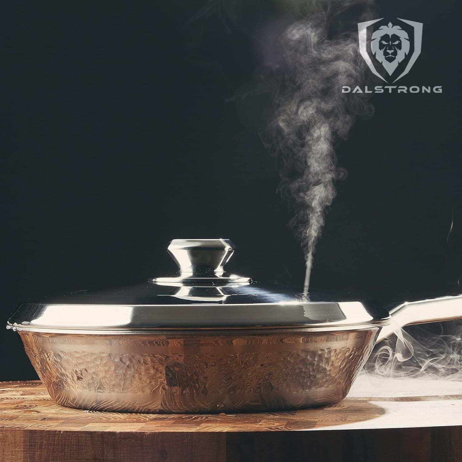 image:imageDalstrong Frying Pan Skillet 9 inch The Avalon Series 5Ply Copper Core Hammered Finish Cooking Pan 16 Quart Premium Silver Kitchen Cookware Omelet Egg Pan wLid amp Pot Protector