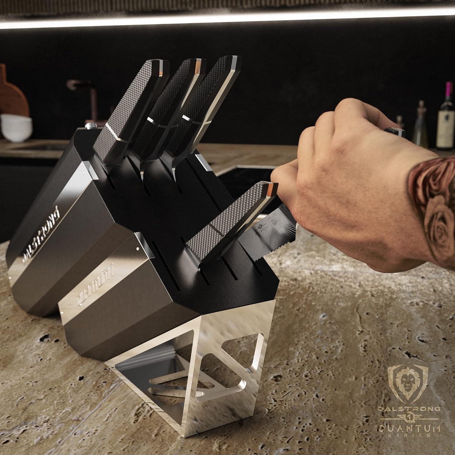 image:imageDalstrong Knife Block Set 5 Piece Quantum 1 Series American Forged BD1NVX Hyper Steel Carbon Fibre G10 Hybrid Handle Professional Kitchen Set Knife Set