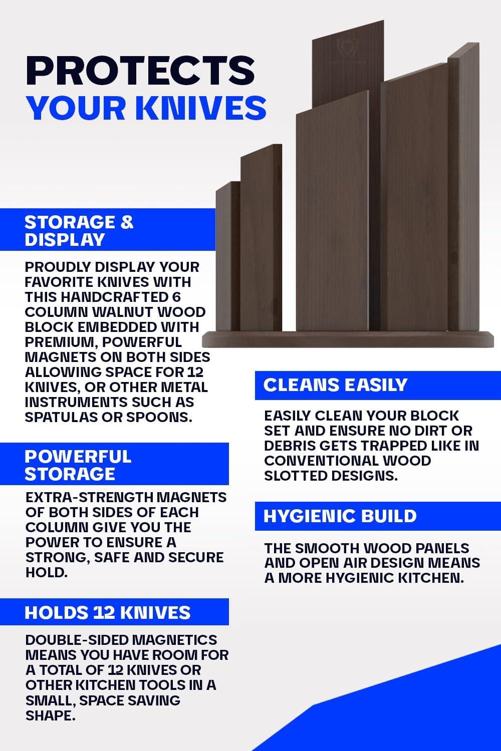 image:imageDalstrong Magnetic Knife Block Holds 12 Piece Dragon Spire Premium DoubleSided Walnut Block Holder and Stand Display Stand Professional Kitchen Set Cooking Set