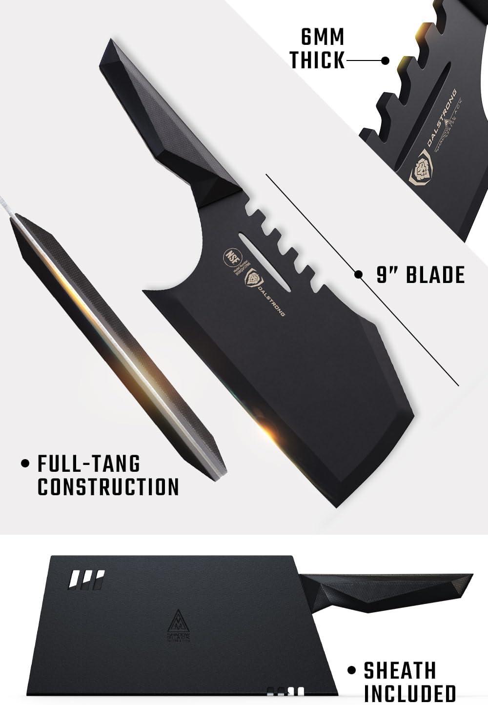 image:imageDalstrong Massive Meat Cleaver Knife9ObliteratorShadow Black SeriesTitanium Nitride CoatedHigh Carbon SteelHeavy Duty GiftRazor SharpwSheathNSF Certified