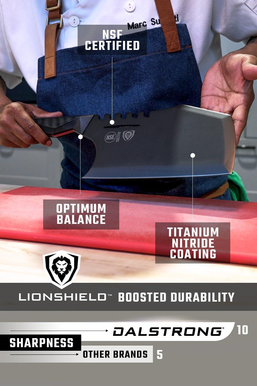 image:imageDalstrong Massive Meat Cleaver Knife9ObliteratorShadow Black SeriesTitanium Nitride CoatedHigh Carbon SteelHeavy Duty GiftRazor SharpwSheathNSF Certified