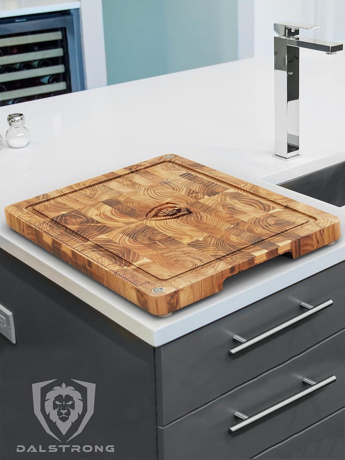 image:imageDalstrong Massive XL Cutting Board Lionswood EndGrain Teak 25 x 18Steel Carrying Handles Serving Board Large Cutting Boards For Kitchen eat Cutting BoardTwo SizesTight Wood Grain