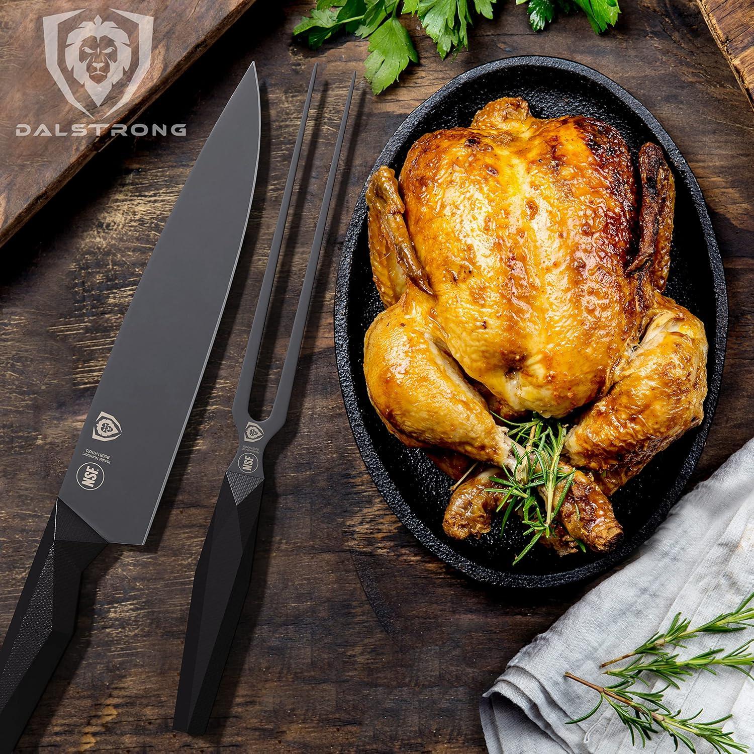 image:imageDalstrong Meat Fork 85 inch Shadow Black Series Black Titanium Nitride Coated High Carbon 7CR17MOVX Steel Barbecue Carving Fork Kitchen Utensils Two Pronged Fork NSF Certified