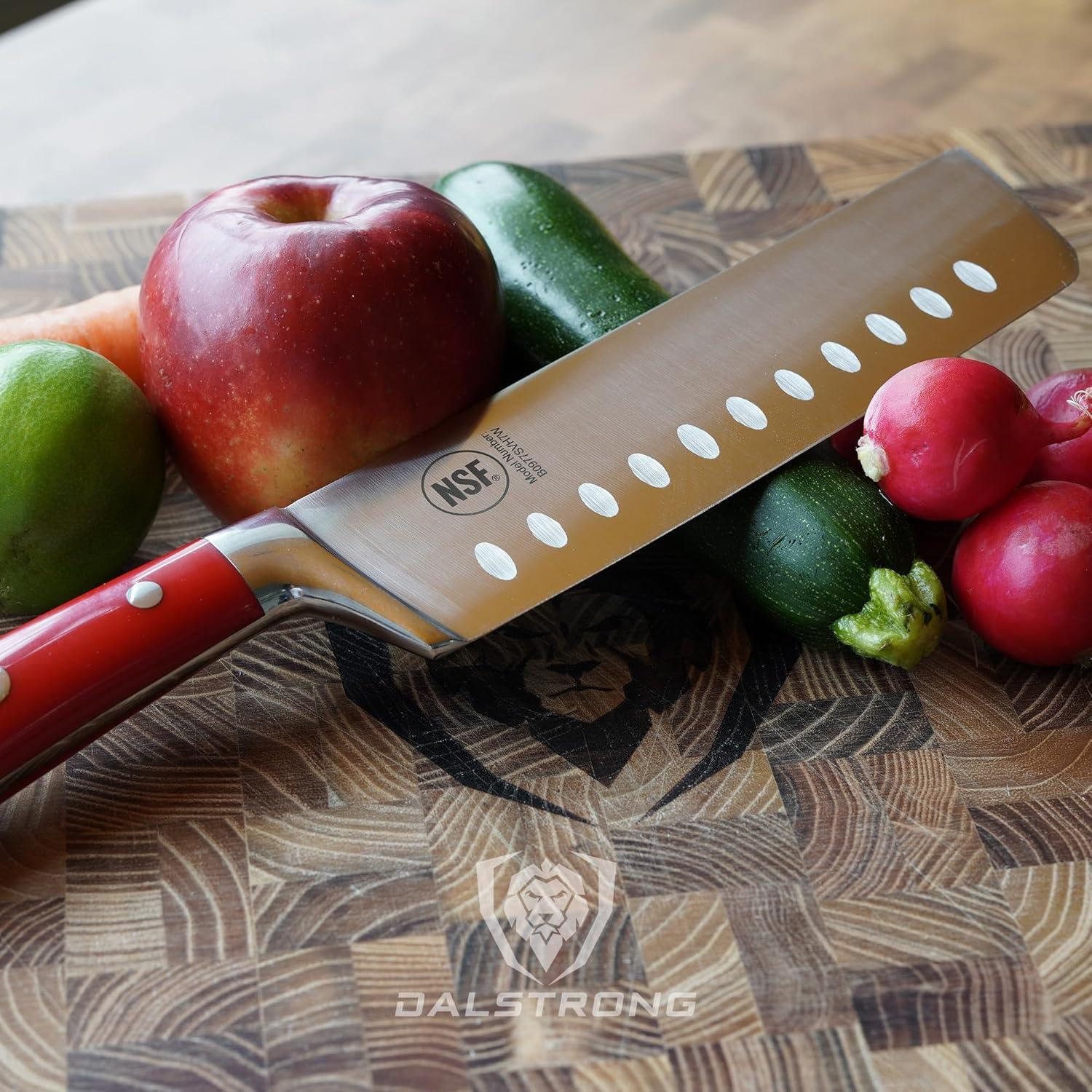 image:imageDalstrong Nakiri Asian Vegetable Knife 7 Gladiator Series Forged German High Carbon Steel Black G10 Handle Kitchen Knife Sheath Included NSF CertifiedRed ABS Handle