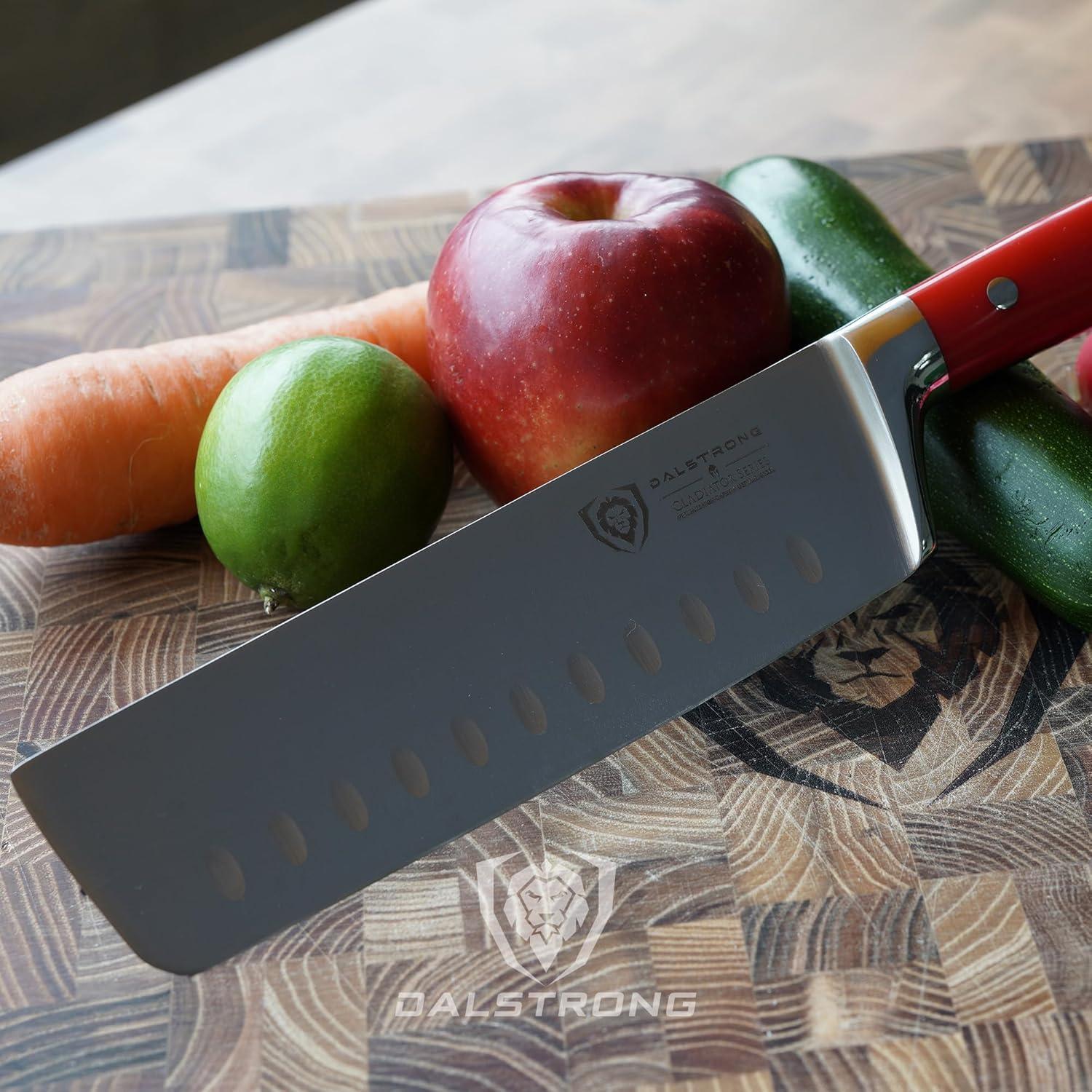 image:imageDalstrong Nakiri Asian Vegetable Knife 7 Gladiator Series Forged German High Carbon Steel Black G10 Handle Kitchen Knife Sheath Included NSF CertifiedRed ABS Handle