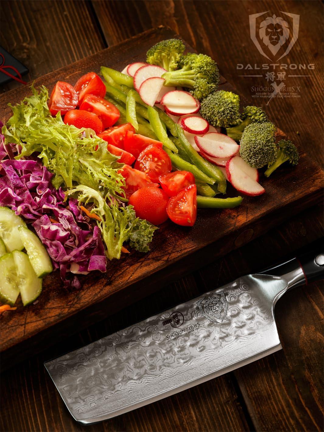 image:imageDalstrong Nakiri Vegetable Knife 6 inch Shogun Series Elite Japanese AUS10V Super Steel Black G10 Handle Damascus Hammered Finish Vegetable Kitchen Knife Sheath IncludedBlack Handle