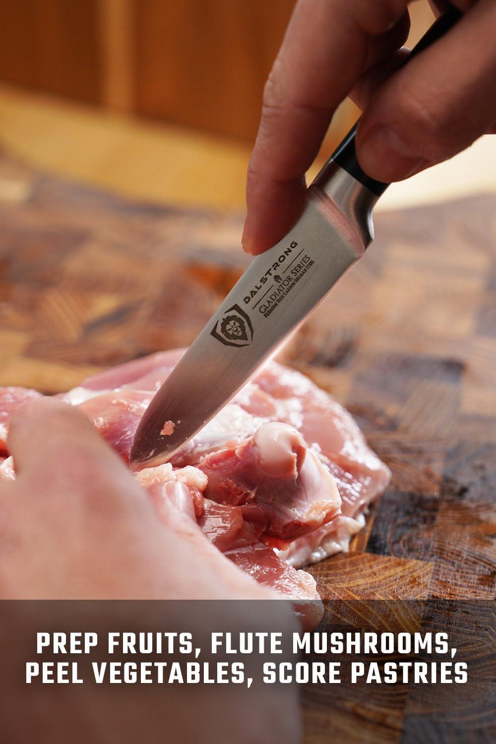 image:imageDalstrong Paring Knife 35 inch Forged HighCarbon German Steel Olive Wood Handle Sheath Small Knife Fruit Vegetable Cutting Knife Gladiator Series Razor Sharp Kitchen Knife NSFBlack G10 Handle