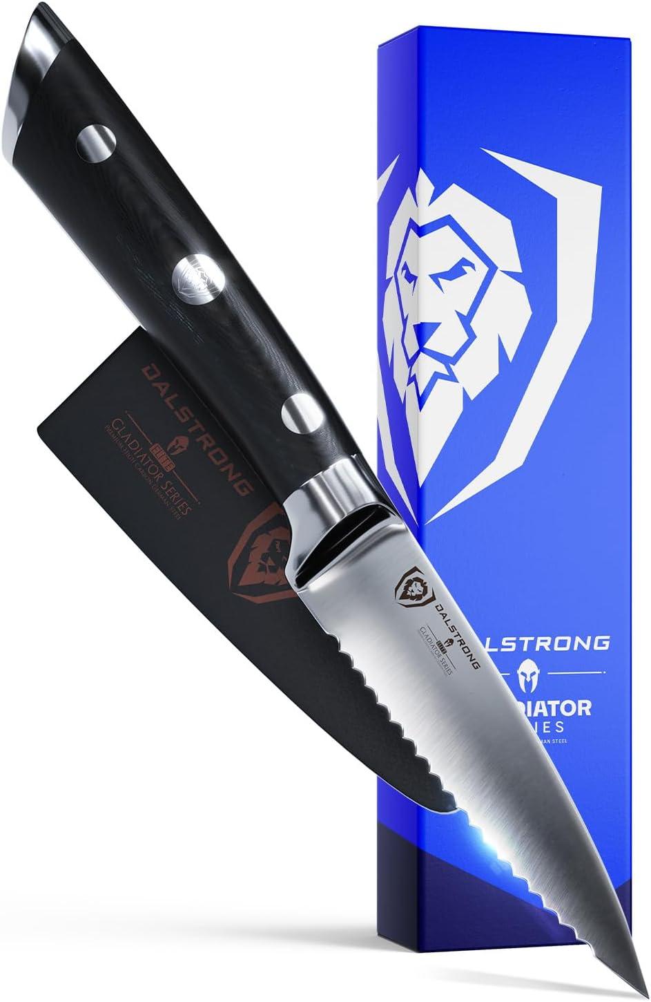 image:imageDalstrong Paring Knife 35 inch Forged HighCarbon German Steel Olive Wood Handle Sheath Small Knife Fruit Vegetable Cutting Knife Gladiator Series Razor Sharp Kitchen Knife NSFBlack G10 Handle