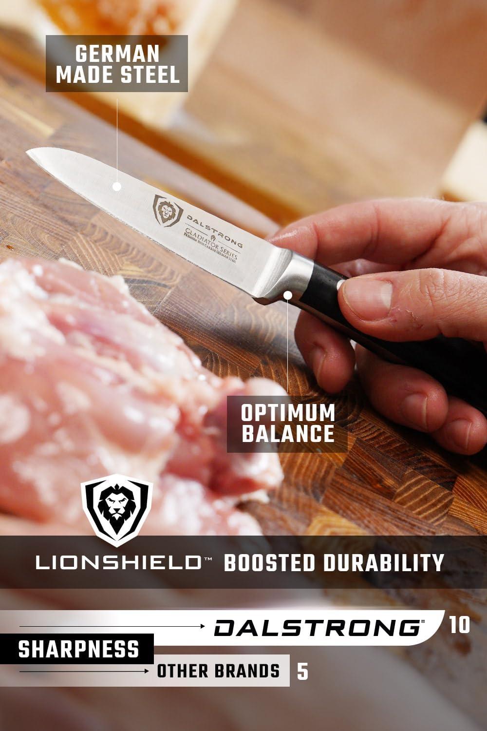 image:imageDalstrong Paring Knife 35 inch Forged HighCarbon German Steel Olive Wood Handle Sheath Small Knife Fruit Vegetable Cutting Knife Gladiator Series Razor Sharp Kitchen Knife NSFBlack G10 Handle
