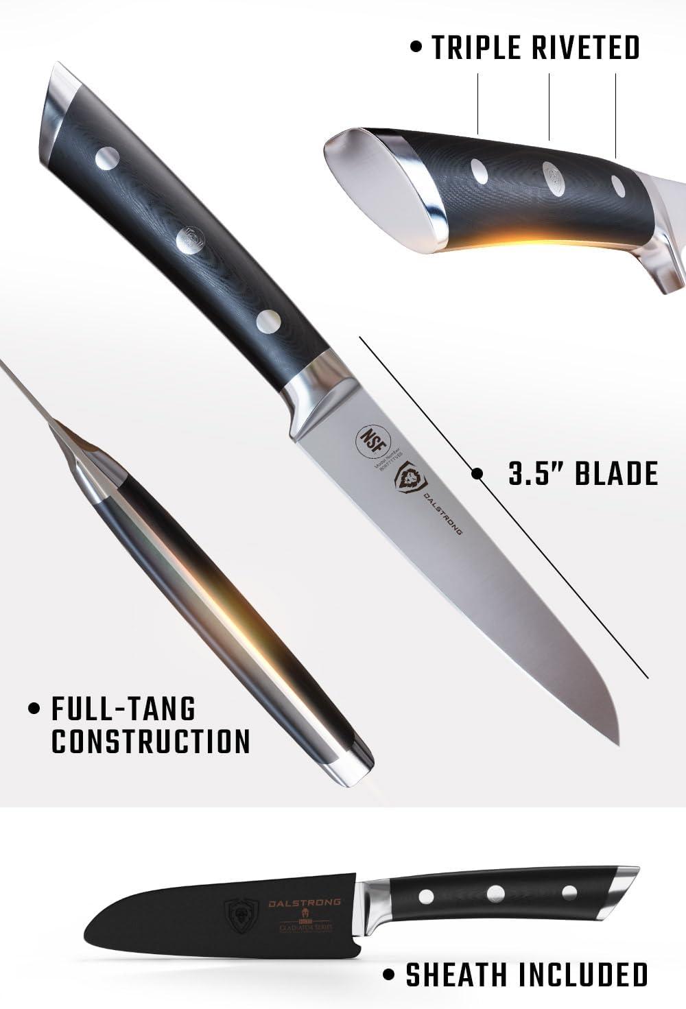 image:imageDalstrong Paring Knife 35 inch Forged HighCarbon German Steel Olive Wood Handle Sheath Small Knife Fruit Vegetable Cutting Knife Gladiator Series Razor Sharp Kitchen Knife NSFBlack G10 Handle