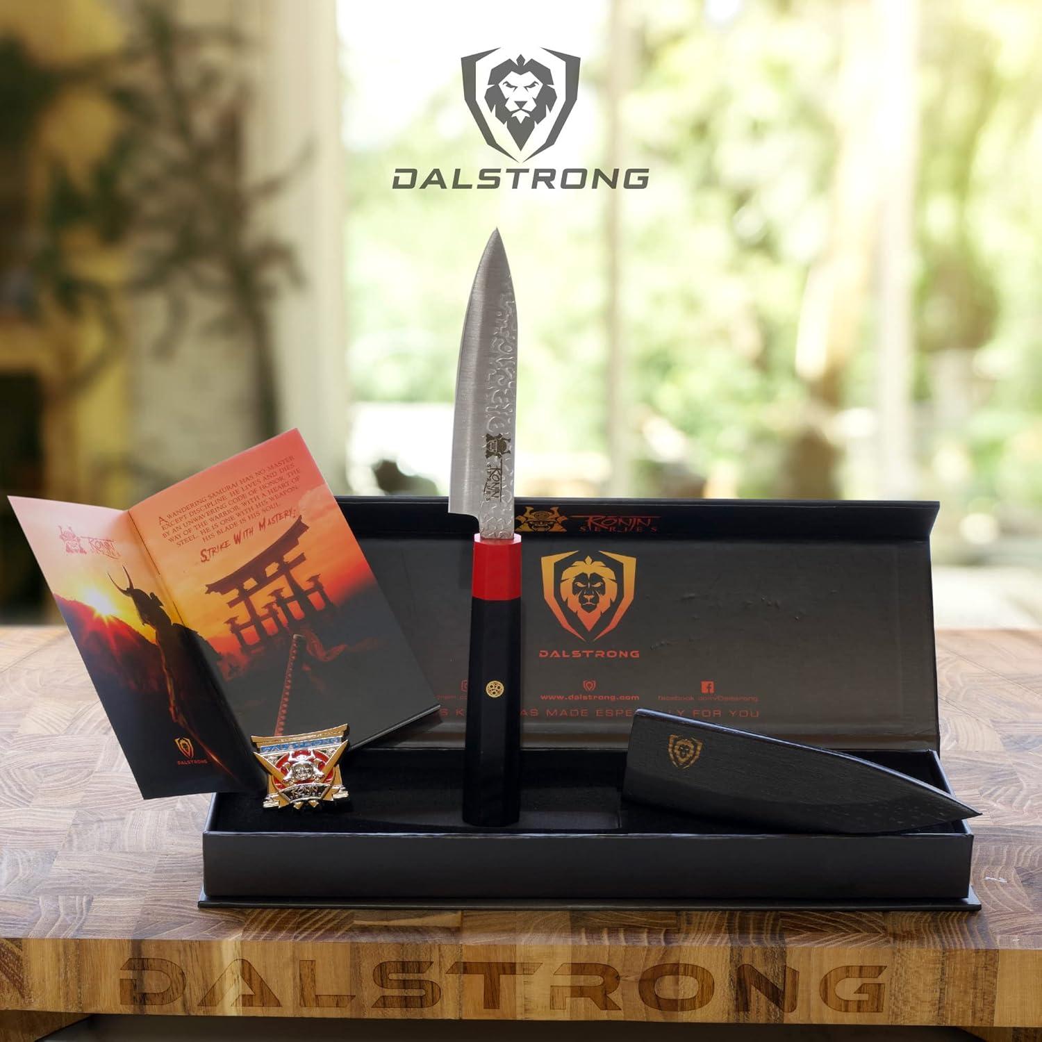 image:imageDalstrong Paring Knife 45 inch Ronin Series Double Bevel Blade Razor Sharp Japanese AUS10V Super Steel Damascus G10 Handle Kitchen Knife Black Acacia Wood Sheath