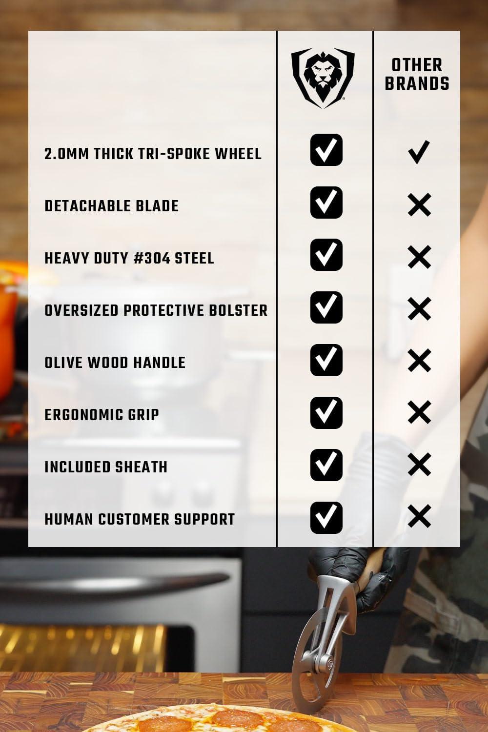 image:imageDalstrong Pizza Cutter Wheel HighCarbon HeavyDuty Stainless Steel G10 Handle Easy Cleaning Best Pizza Knife Slice Thumb Guard Protection amp Blade Cover The Orbit Razor Unique Pizza SlicerOlive Wood