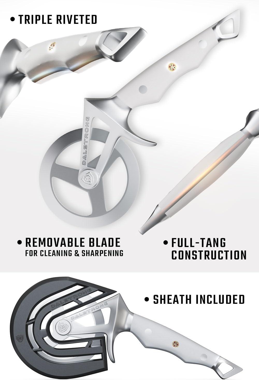 image:imageDalstrong Pizza Cutter Wheel HighCarbon HeavyDuty Stainless Steel G10 Handle Easy Cleaning Best Pizza Knife Slice Thumb Guard Protection amp Blade Cover The Orbit Razor Unique Pizza SlicerWhite