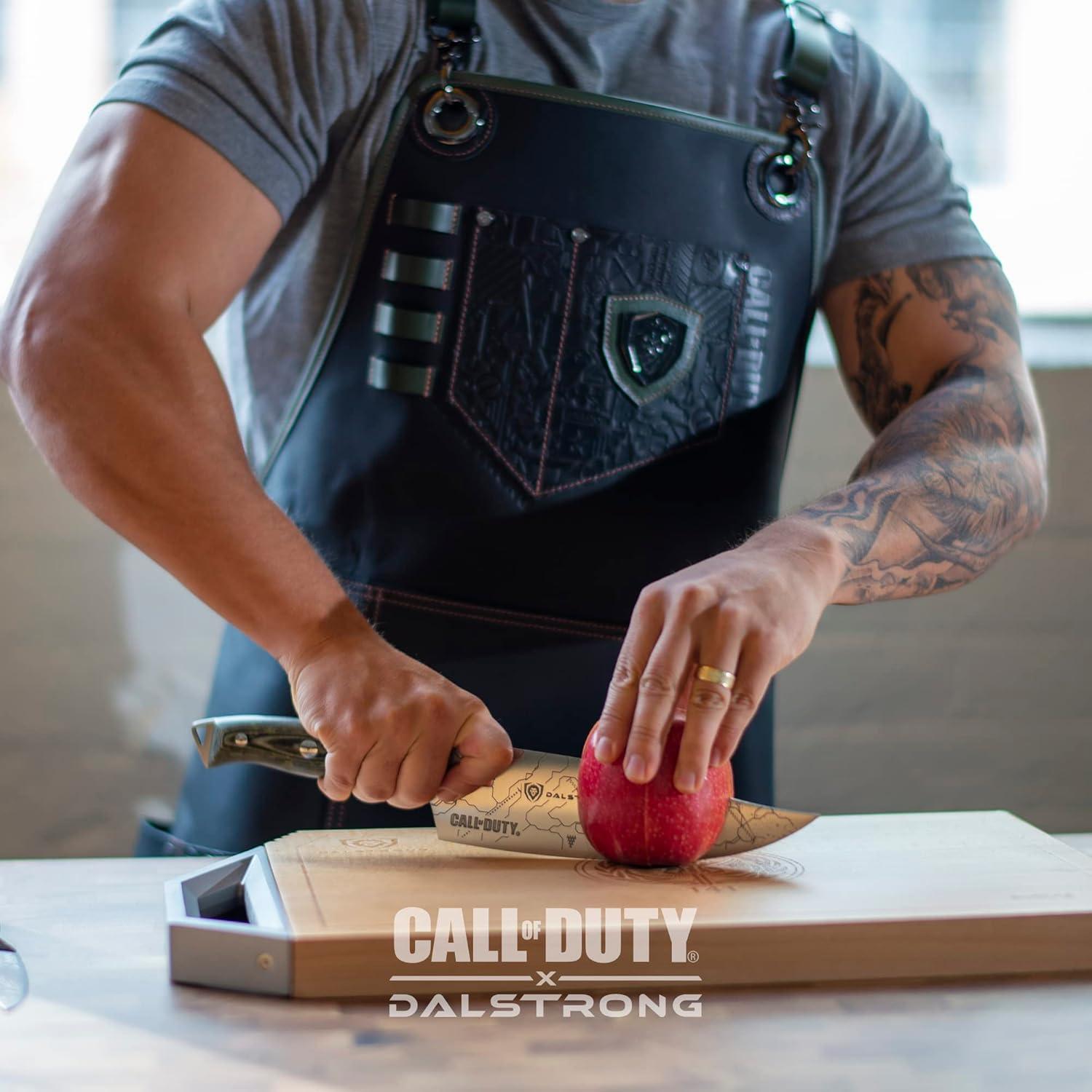 image:imageDalstrong Professional Chef Leather Apron Call Of Duty Edition Top Grain Genuine Black Leather Green Nylon and Leather Straps Aluminum Carabiners Lightweight UltraDurable