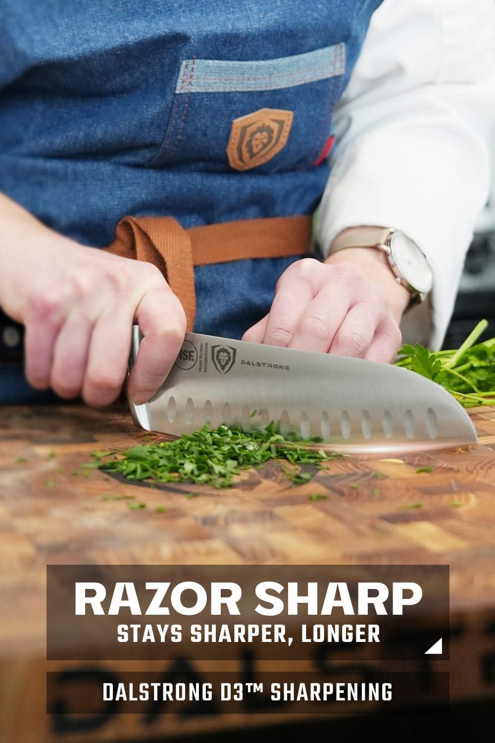 image:imageDalstrong Santoku Knife 5 inch Gladiator Series Elite Forged German High Carbon Steel Black G10 Handle Kitchen Knife Asian Vegetable Cooking Knife Sheath Included NSF CertifiedBlack G10 Handle