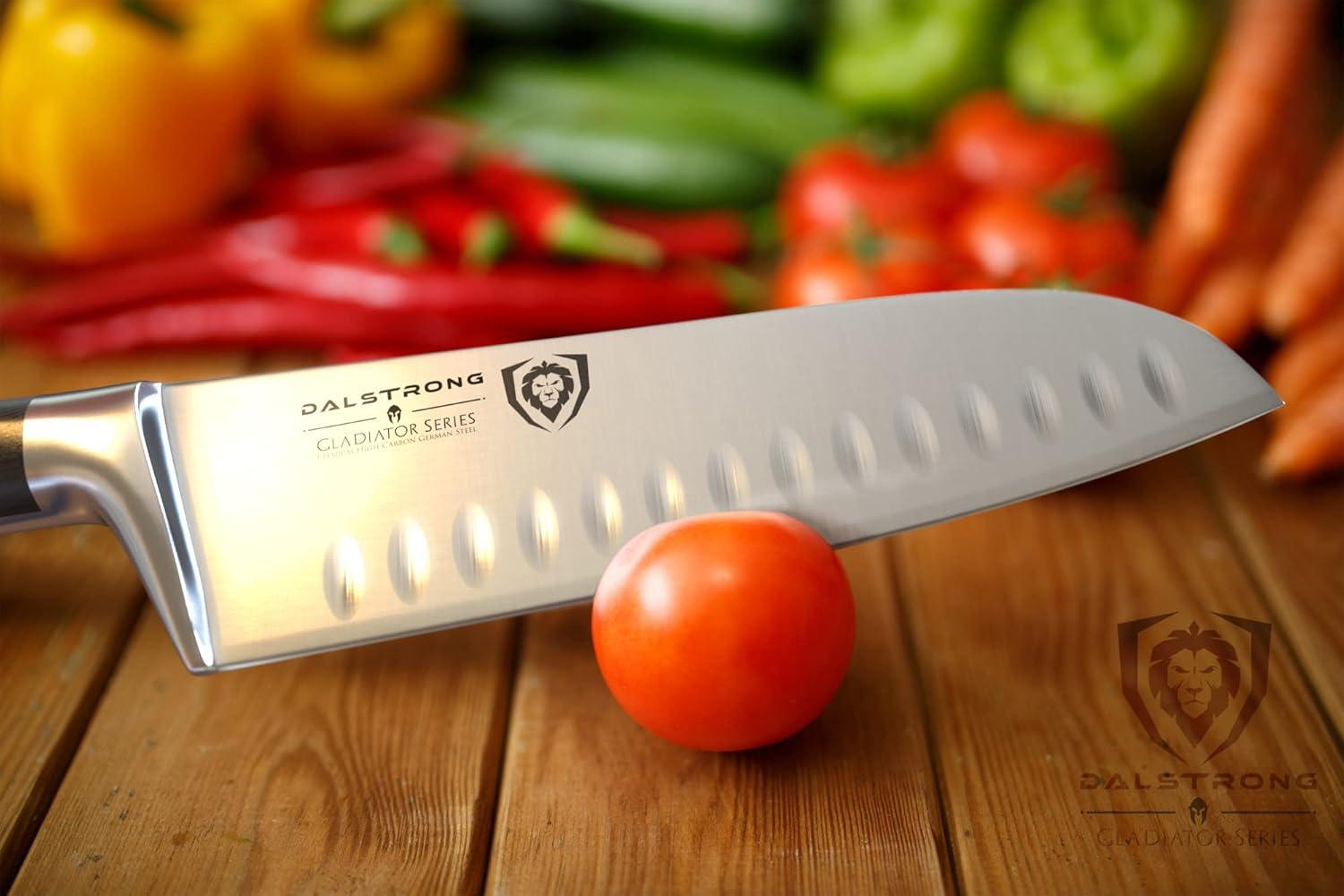 image:imageDalstrong Santoku Knife 5 inch Gladiator Series Elite Forged German High Carbon Steel Black G10 Handle Kitchen Knife Asian Vegetable Cooking Knife Sheath Included NSF CertifiedBlack G10 Handle