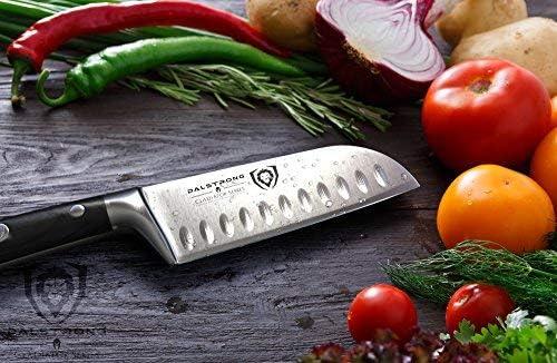 image:imageDalstrong Santoku Knife 5 inch Gladiator Series Elite Forged German High Carbon Steel Black G10 Handle Kitchen Knife Asian Vegetable Cooking Knife Sheath Included NSF CertifiedBlack G10 Handle
