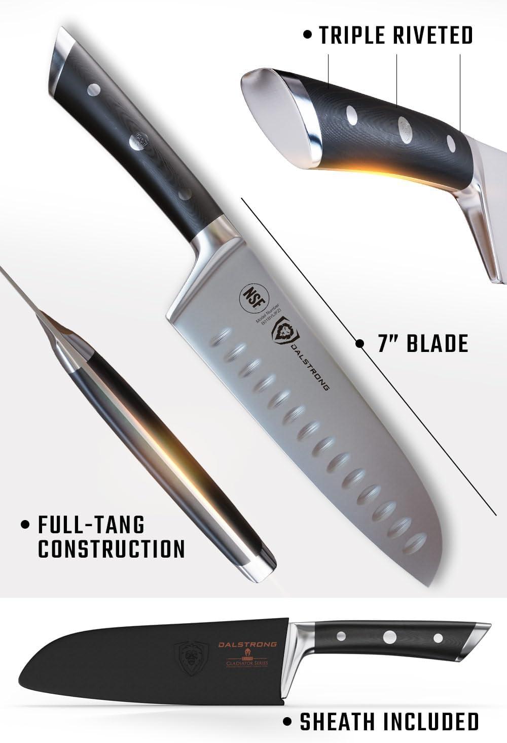 image:imageDalstrong Santoku Knife 5 inch Gladiator Series Elite Forged German High Carbon Steel Black G10 Handle Kitchen Knife Asian Vegetable Cooking Knife Sheath Included NSF CertifiedBlack G10 Handle
