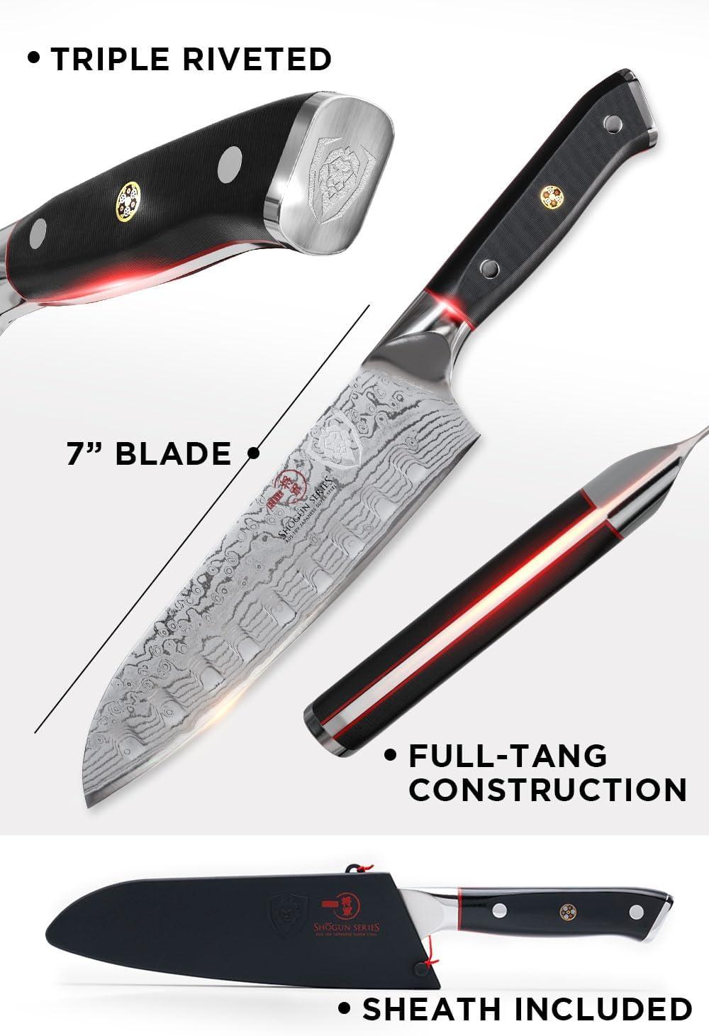 image:imageDalstrong Santoku Knife 7 inch Shogun Series Damascus Japanese AUS10V Super Steel 67 Layers Black G10 Handle Vegetable Knife Vacuum Treated Kitchen Knife Sheath IncludedBlack Handle