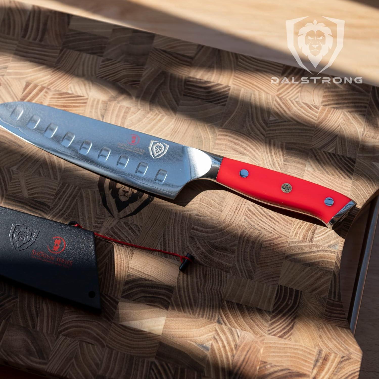 image:imageDalstrong Santoku Knife 7 inch Shogun Series Damascus Japanese AUS10V Super Steel 67 Layers Black G10 Handle Vegetable Knife Vacuum Treated Kitchen Knife Sheath IncludedRed Handle