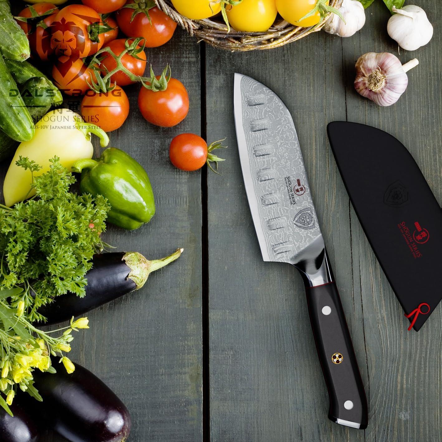 image:imageDalstrong Santoku Knife 7 inch Shogun Series Damascus Japanese AUS10V Super Steel 67 Layers Black G10 Handle Vegetable Knife Vacuum Treated Kitchen Knife Sheath IncludedBlack Handle