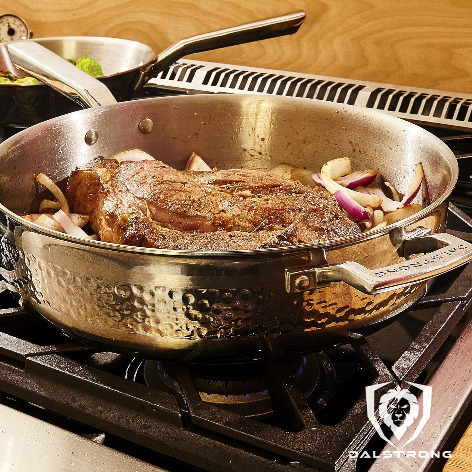 image:imageDalstrong Saute Frypan 12 inch The Avalon Series 5Ply Copper Core Hammered Finish Cooking Pan 51 Quart Premium Silver Kitchen Cookware Omelet Beef Egg Pan wLid amp Pot Protector