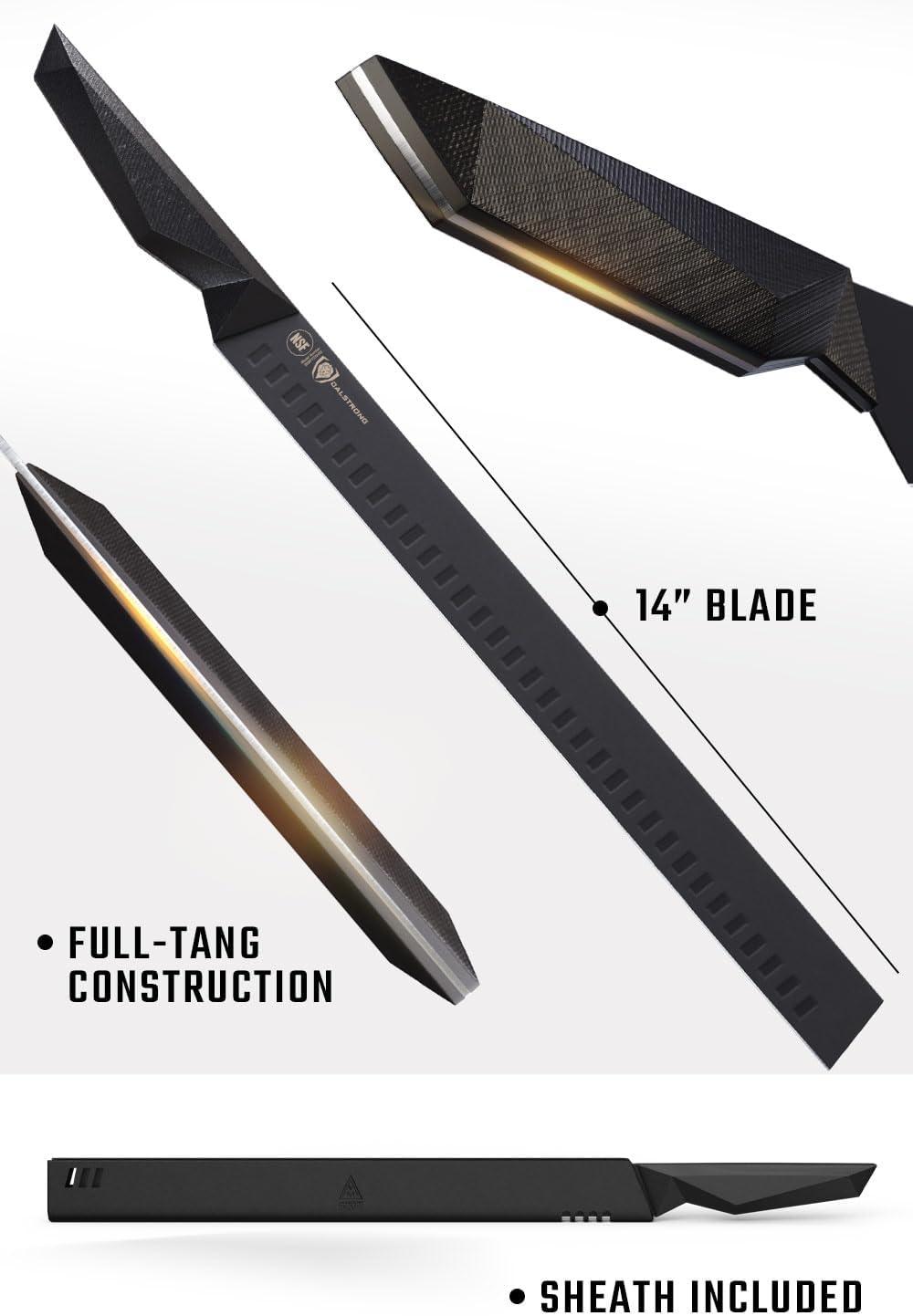 image:imageDalstrong Slicing Knife 14 inch Shadow Black Series Black Titanium Nitride Coated High Carbon 7CR17MOVX Vacuum Treated Steel Carving Knife Sheath Kitchen Knife Slicer NSF CertifiedBlack Titanium