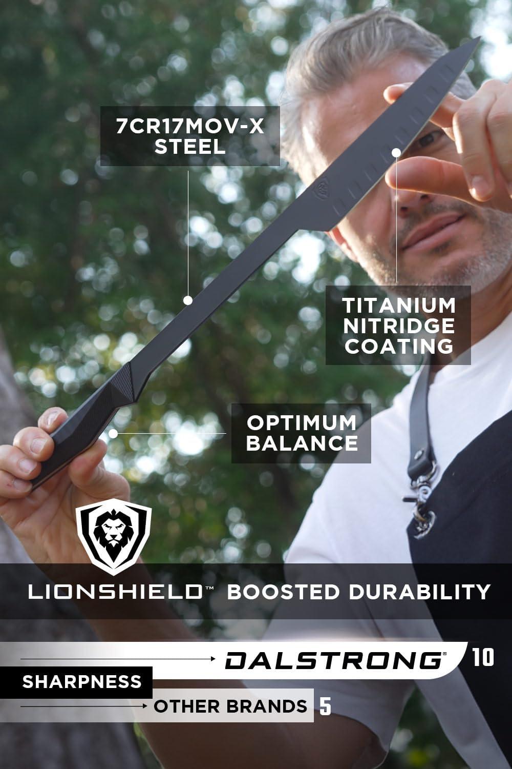 image:imageDalstrong Slicing Knife 14 inch Shadow Black Series Black Titanium Nitride Coated High Carbon 7CR17MOVX Vacuum Treated Steel Carving Knife Sheath Kitchen Knife Slicer NSF CertifiedBlack Titanium