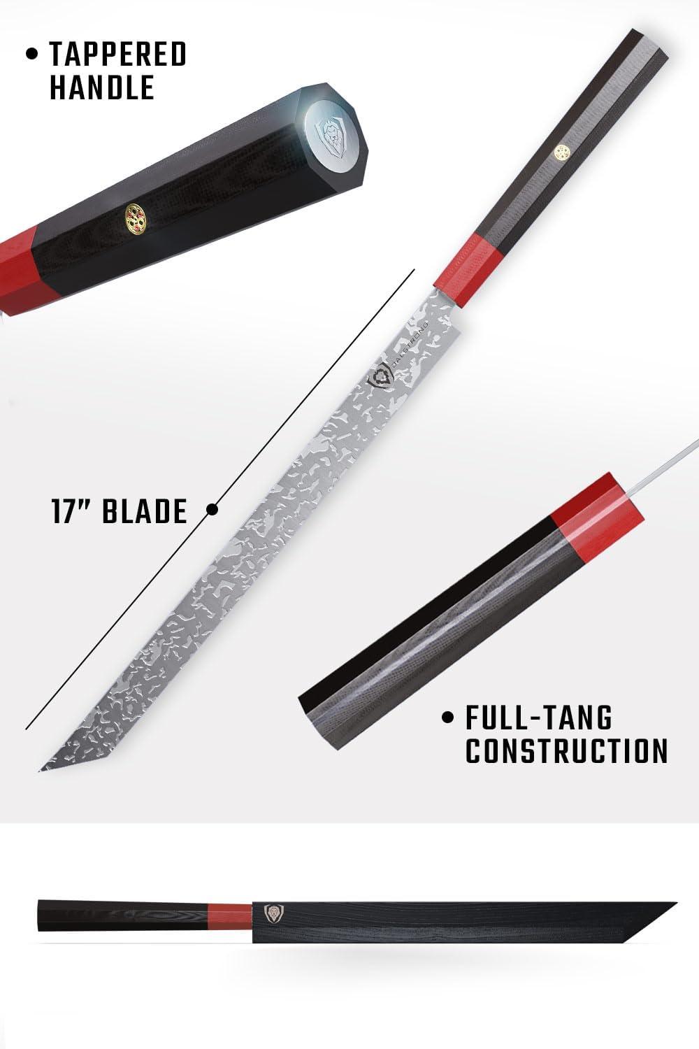 image:imageDalstrong Slicing Tuna Knife 17 inch Single Bevel Blade RONIN Series Japanese AUS10V Damascus Kitchen Knife Razor Sharp Slicer Red Rosewood Handle wSheath
