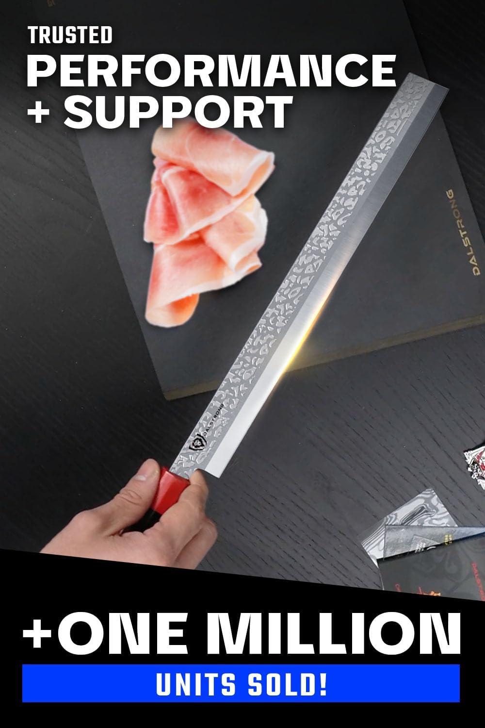image:imageDalstrong Slicing amp Carving Knife 12 inch Slicer Ronin Series Double Bevel Blade Razor Sharp Japanese AUS10V Super Steel Damascus G10 Handle Kitchen Knife Black Acacia Wood Sheath