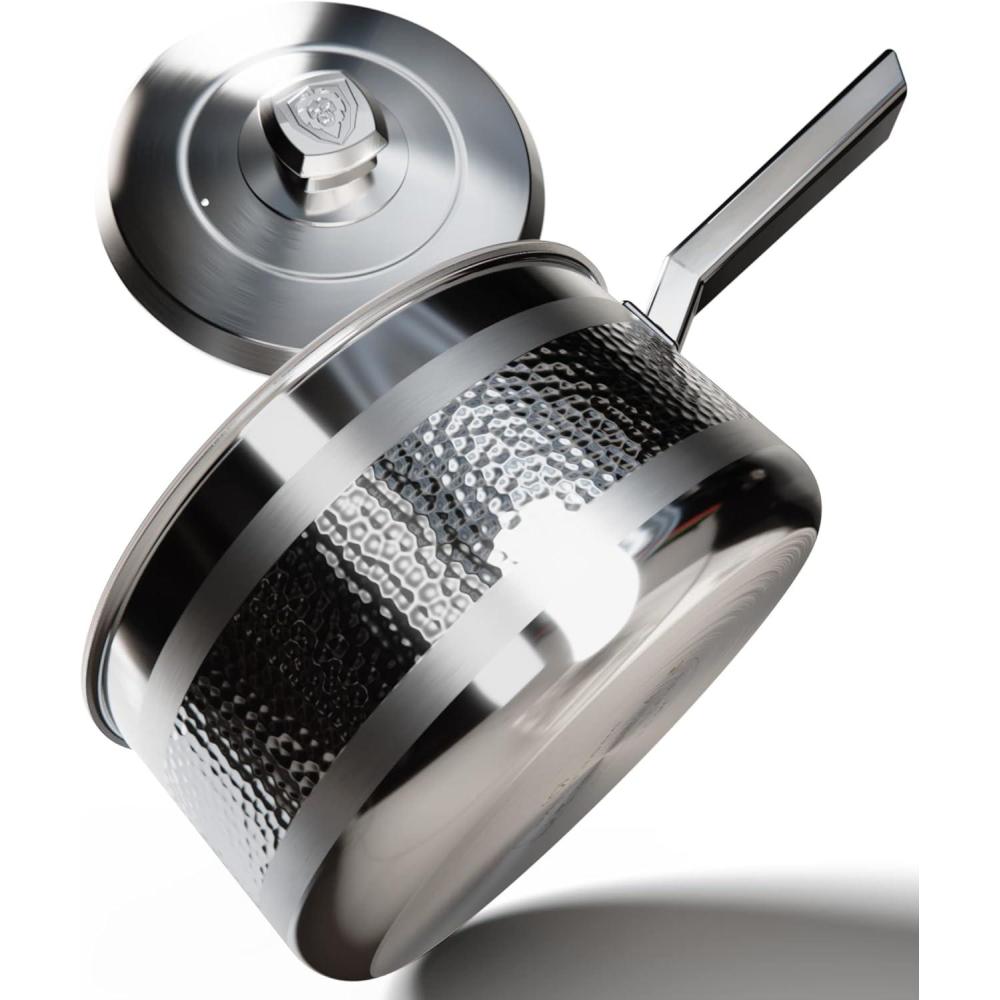 image:imageDALSTRONG 3 QT Stock Pot The Avalon Series 5Ply Copper Core Hammered Finish Silver wLid