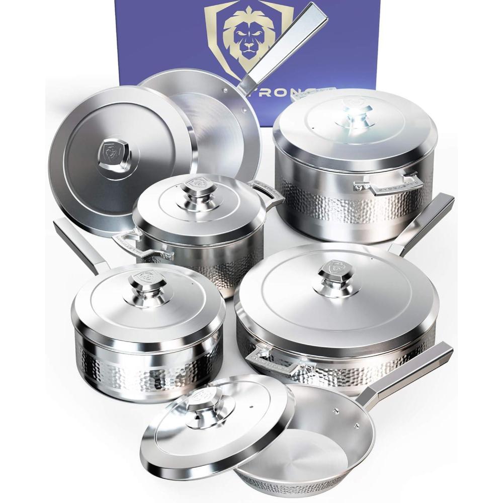 image:imageDalstrong 12Piece Premium Kitchen Cookware Set The Avalon Series 5Ply Copper Core Hammered Finish Pots and Pans Set Silver Cooking Set wLid amp Pot Protector