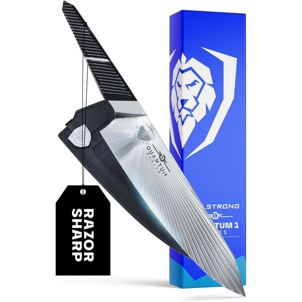 image:imageDalstrong Chef Knife 85 inch Quantum 1 Series UltraSharp American Forged BD1NVX Hyper Steel Carbon Fibre G10 Hybrid Handle Premium Kitchen Knife Leather Sheath