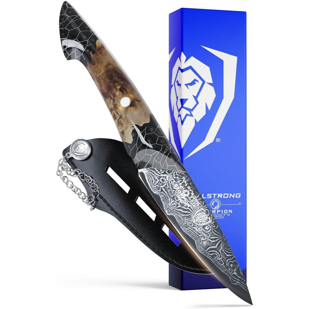image:imageDalstrong Chef Knife Professional 8Scorpion Series Venom Edition Japanese Steel Chef Knife Spiral Sandstorm Blade Pattern Black Honeycomb Resin Handle wChef Knife Leather Sheath4 Paring Knife