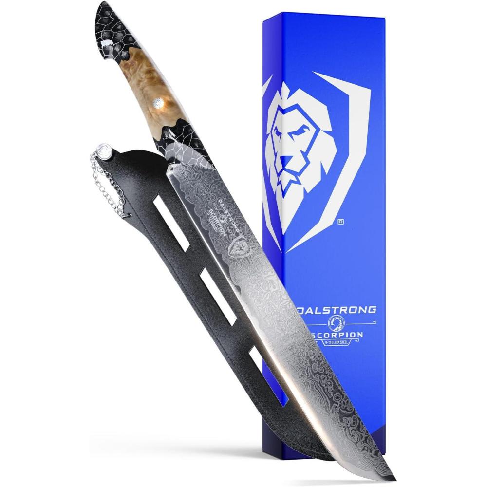 image:imageDalstrong Chef Knife Professional 8Scorpion Series Venom Edition Japanese Steel Chef Knife Spiral Sandstorm Blade Pattern Black Honeycomb Resin Handle wChef Knife Leather Sheath11 Slicing Knife