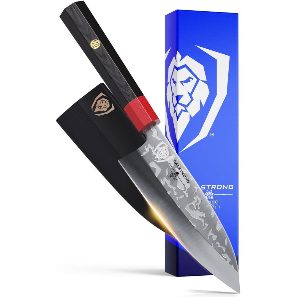 image:imageDalstrong Deba Knife 6 inch Single Bevel Blade Ronin Series FishFillet Knife Japanese AUS10V Damascus Asian Knife Kitchen Knife Red amp Black G10 Handle wSheath