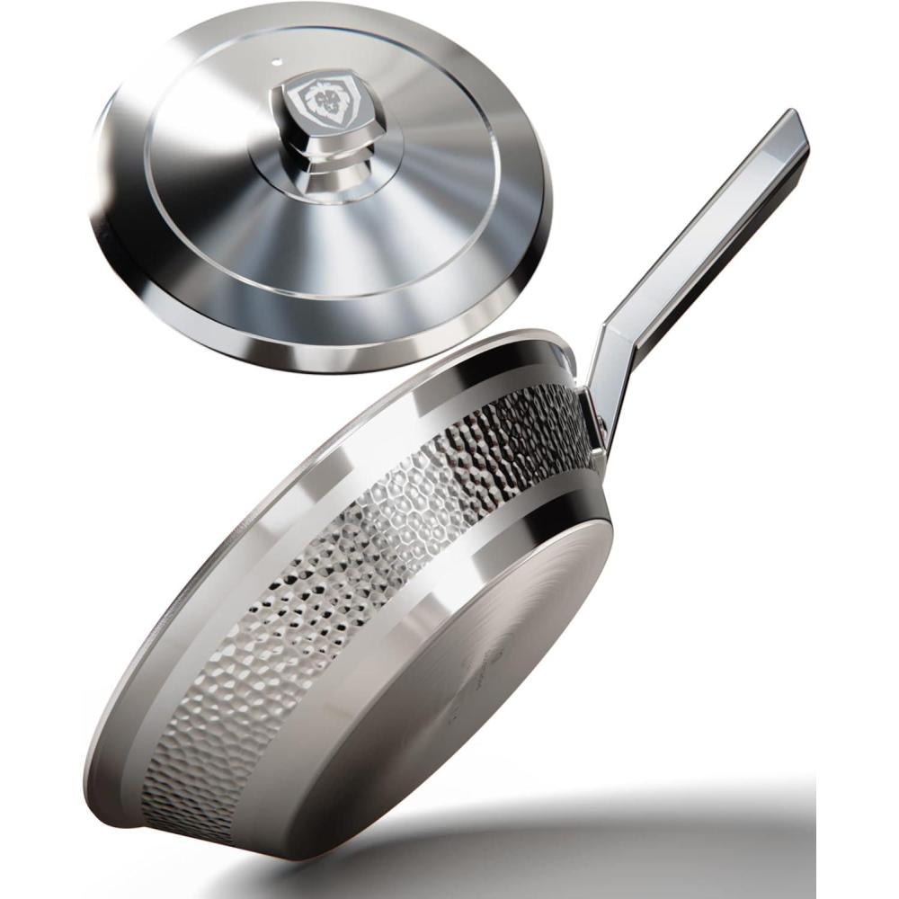 image:imageDalstrong Frying Pan Skillet 9 inch The Avalon Series 5Ply Copper Core Hammered Finish Cooking Pan 16 Quart Premium Silver Kitchen Cookware Omelet Egg Pan wLid amp Pot Protector