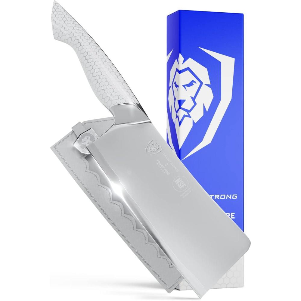 image:imageDalstrong Meat Cleaver Knife 7 inch Frost Fire Series High Chromium Steel Giftable Frosted Sandblast Finish White Honeycomb Handle Heavy Duty Leather Sheath NSF Certified
